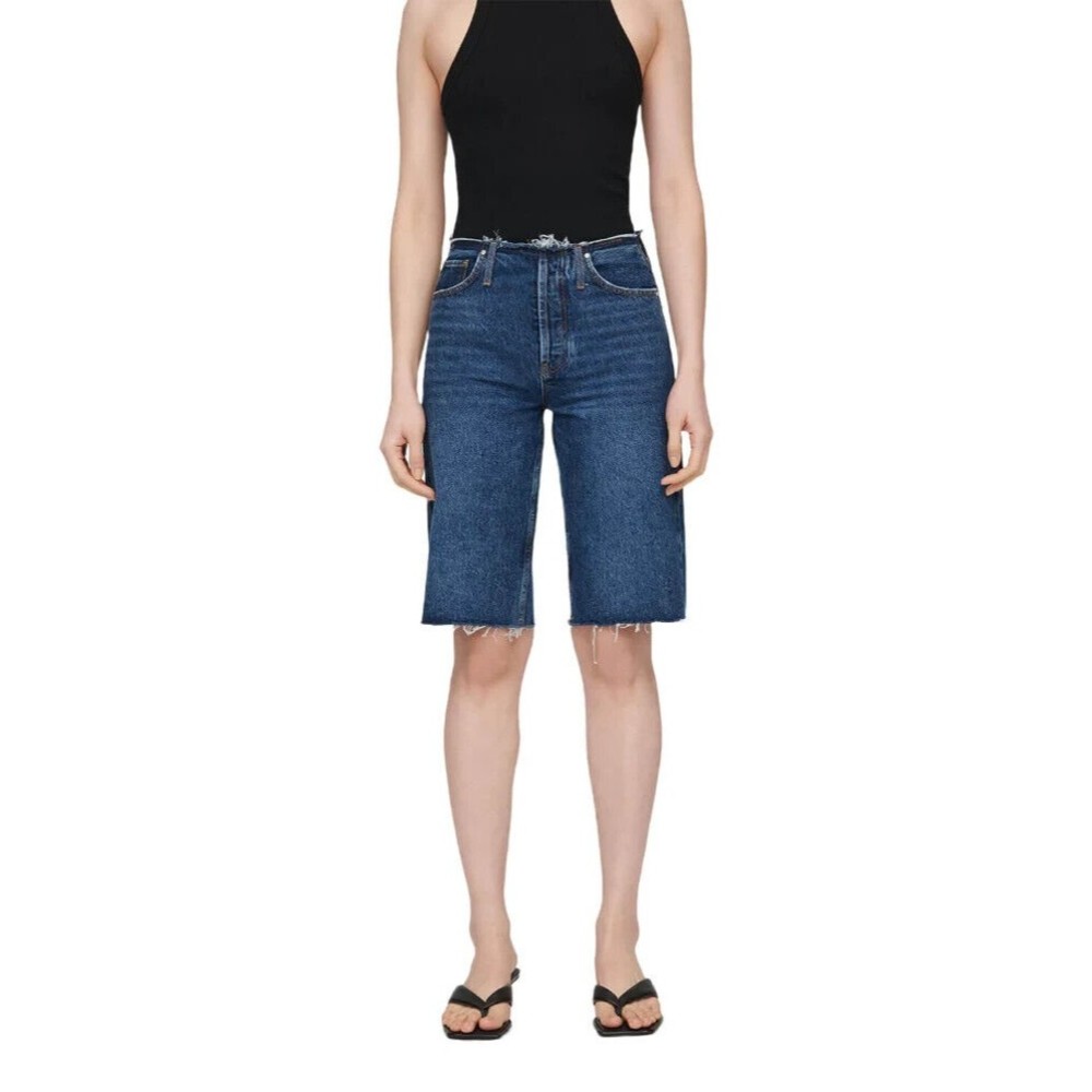 Anine Bing Gavin 1999 Denim Jean Shorts 29 Blue Cutoff 90s Long Bermuda Wide Leg - Picture 7 of 10
